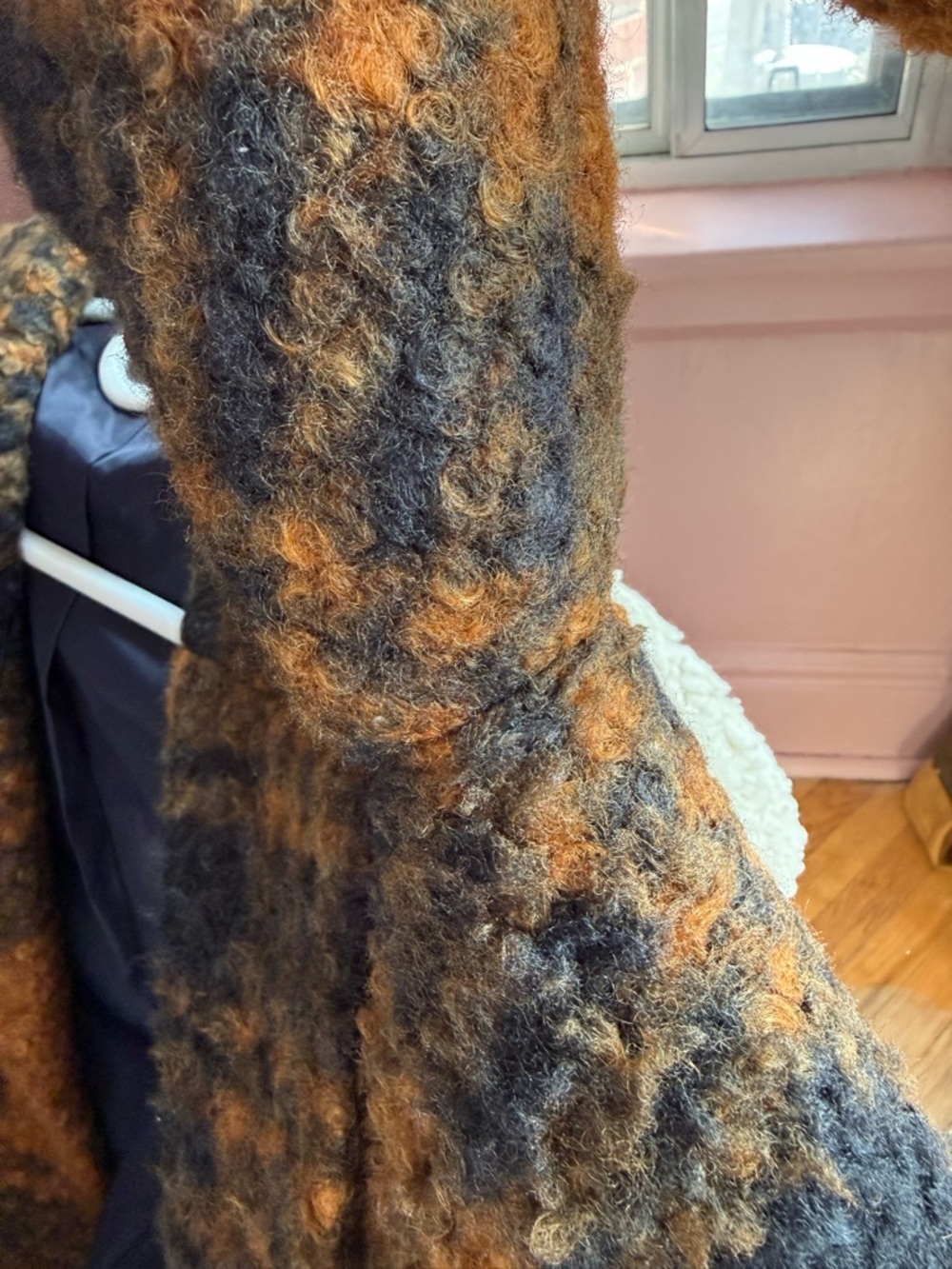 Plaid Double-Breasted Pea Coat in Burnt Caramel and Navy - Picture 13 of 13